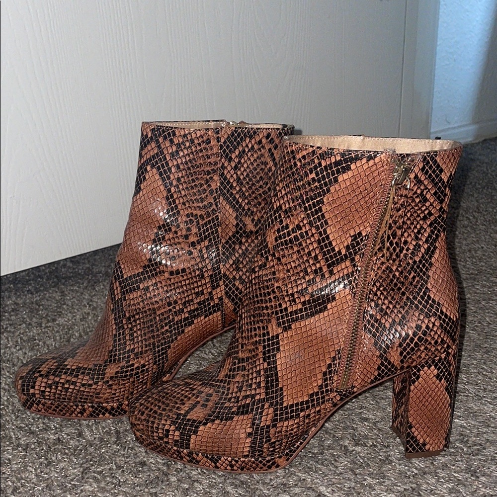 Target Brown and Black Heeled Boots with Chunky Block Heel